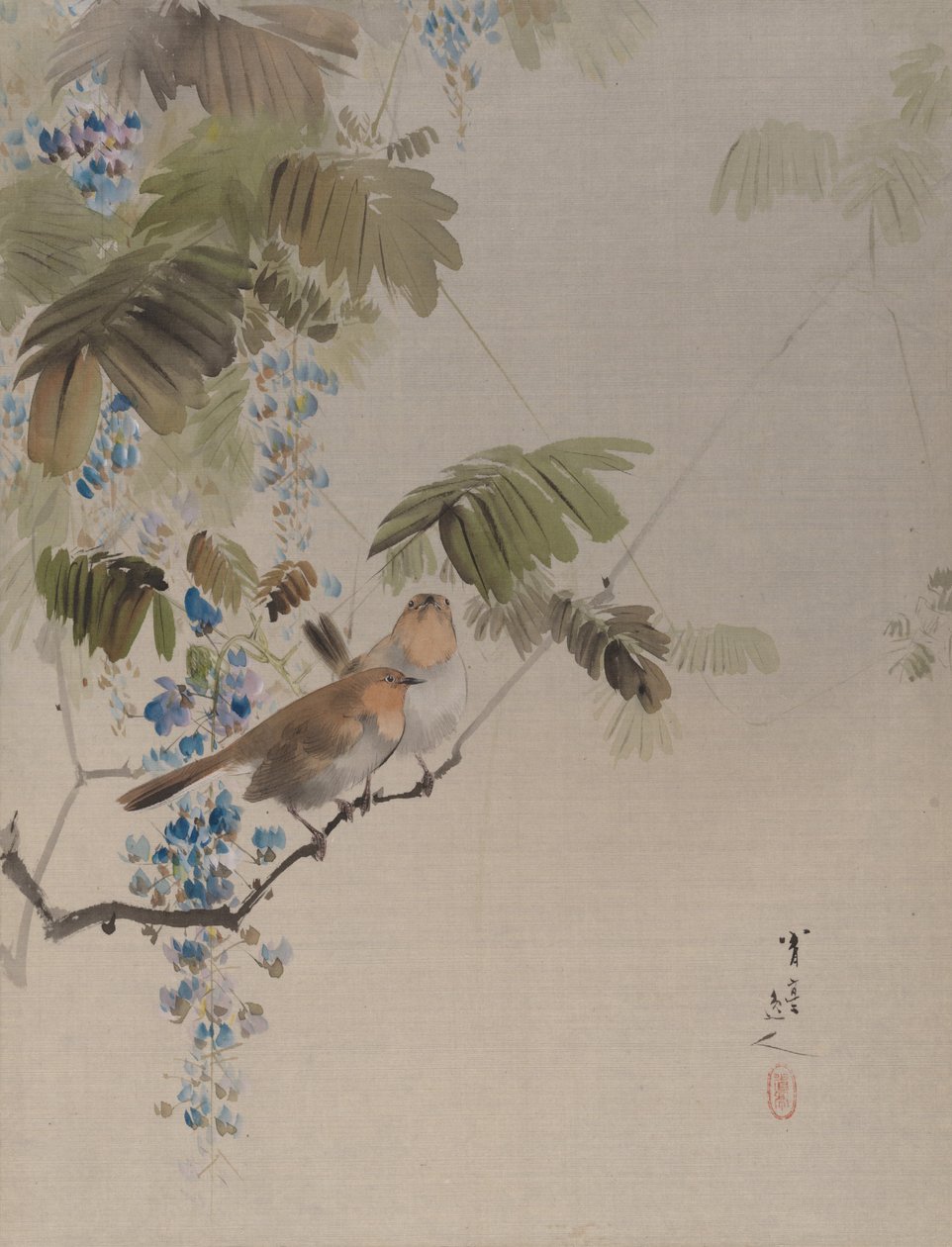 Fugle og blomster, ca. 1887. af Watanabe Seitei