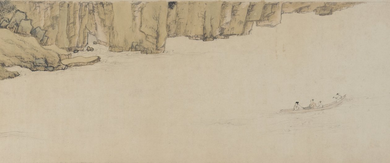 Sejlads under Red Cliff, Ming-dynastiet, 1552 (blæk og farve på papir) af Wen Zhengming