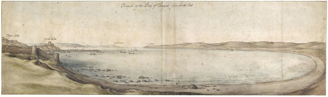 Udsigt over Tanger-bugten fra sydøst (Pen og brun blæk og akvarel over grafit) af Wenceslaus Hollar