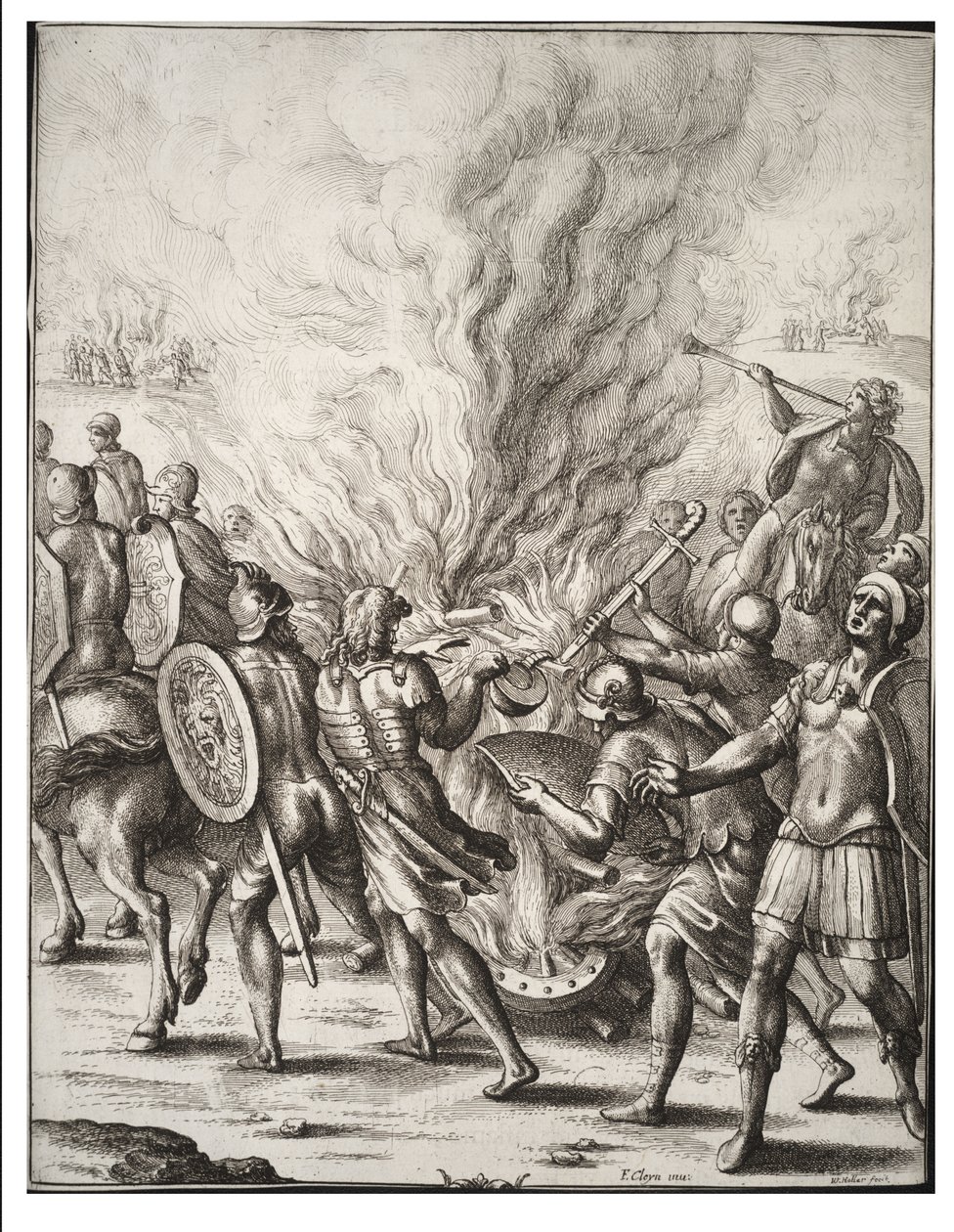 Trojanerne kremerer deres døde. Stat 1 af Wenceslaus Hollar