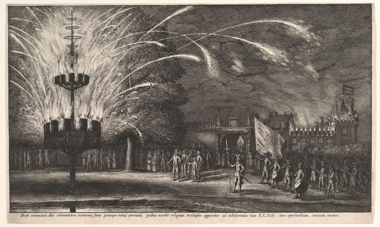 Fyrværkeri ved Hemissem, 1625-77. af Wenceslaus Hollar