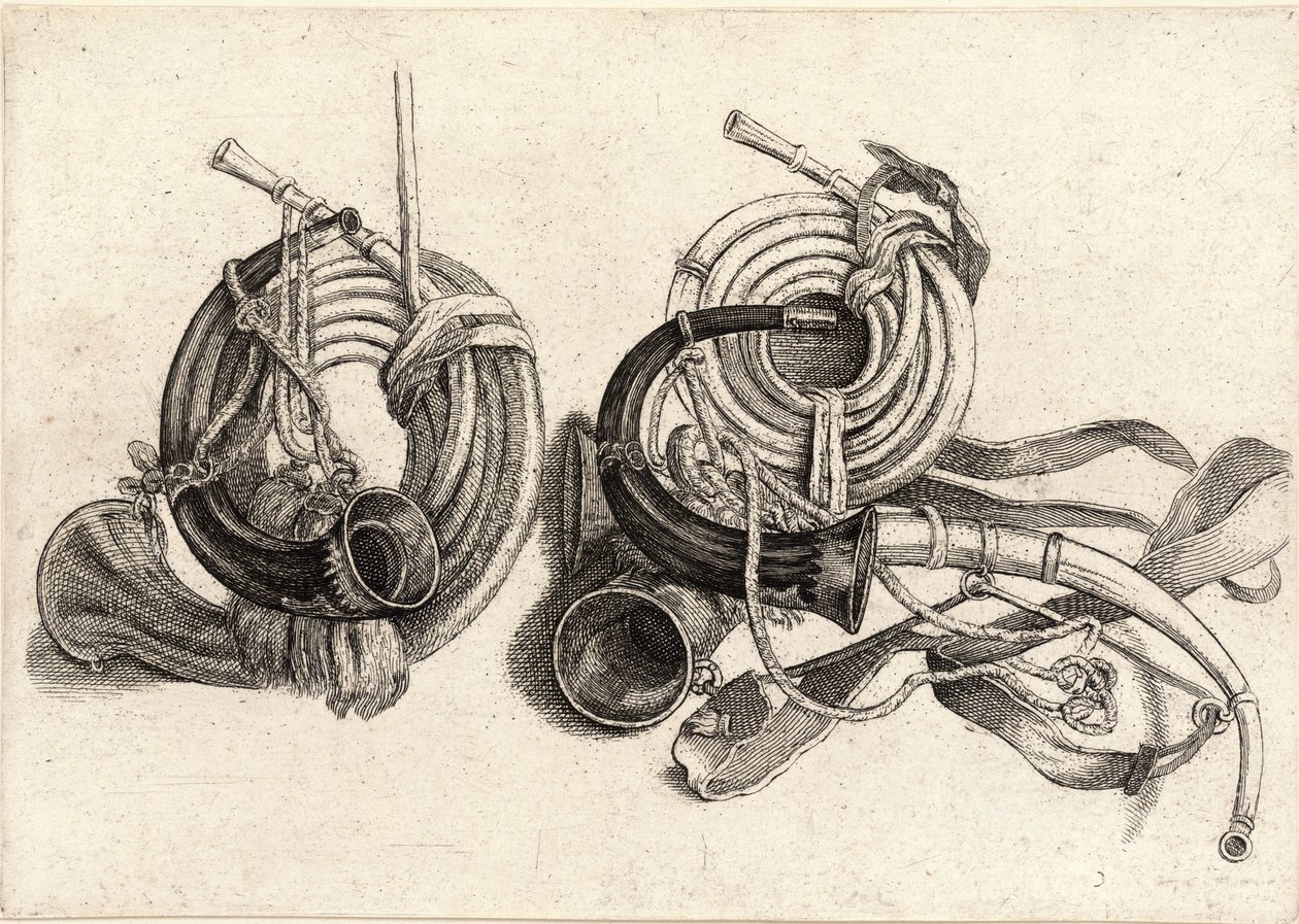 Fem jagthorn af Wenceslaus Hollar
