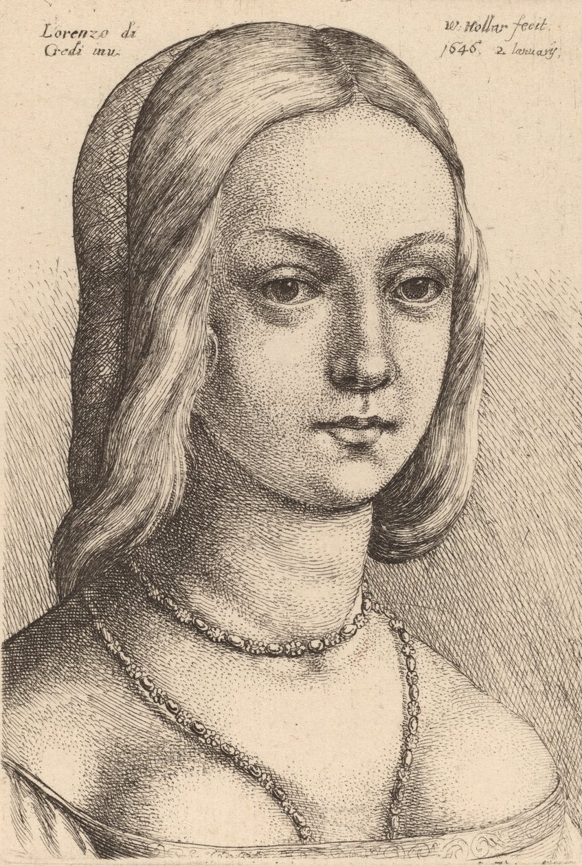Leder af kvinde ser rigtigt. af Wenceslaus Hollar