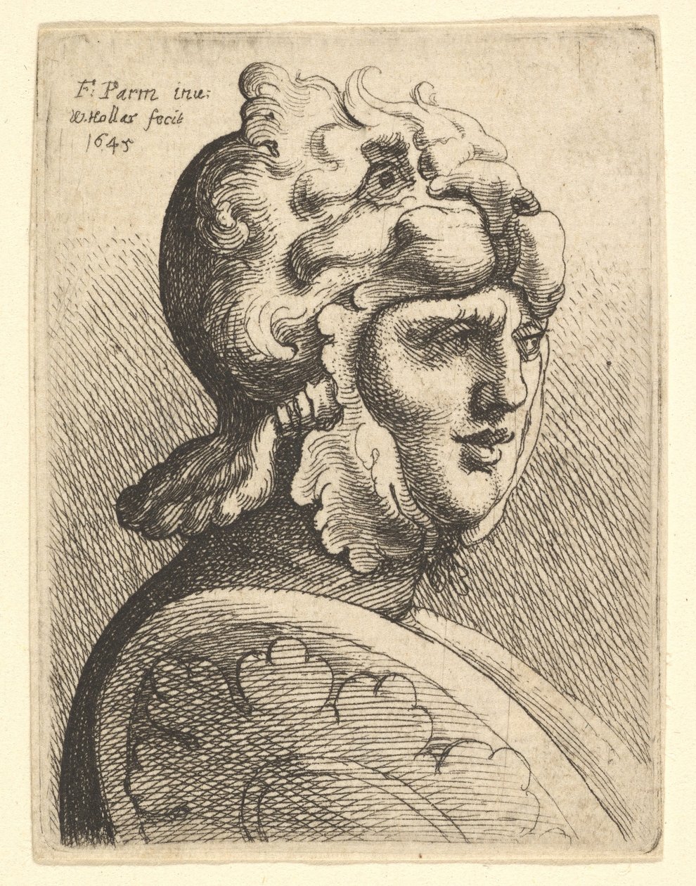Hjelmhoved, 1645. af Wenceslaus Hollar