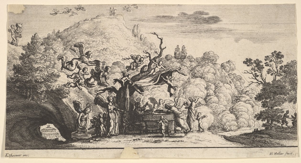Jesus tjent af engle, 1652. af Wenceslaus Hollar