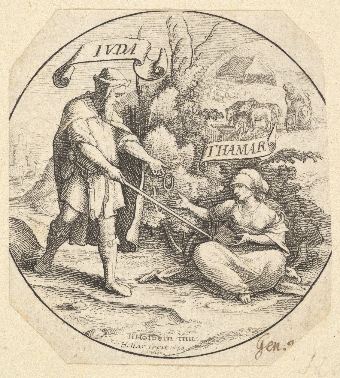 Juda og Tamar, 1640. af Wenceslaus Hollar