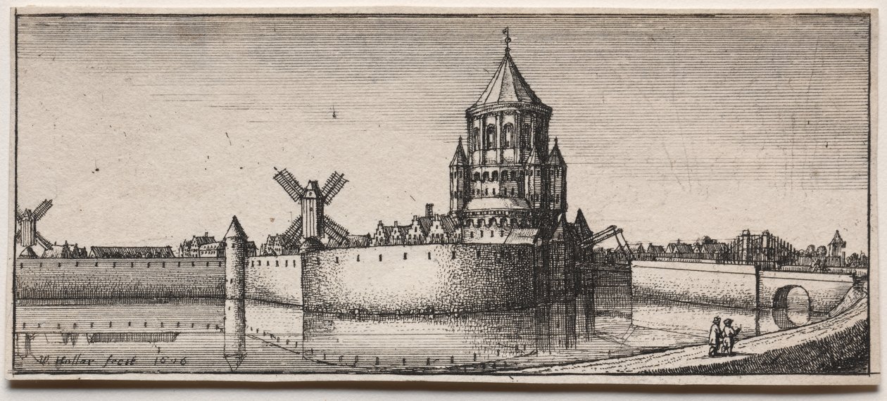 Moated Town Gate, 1676. af Wenceslaus Hollar