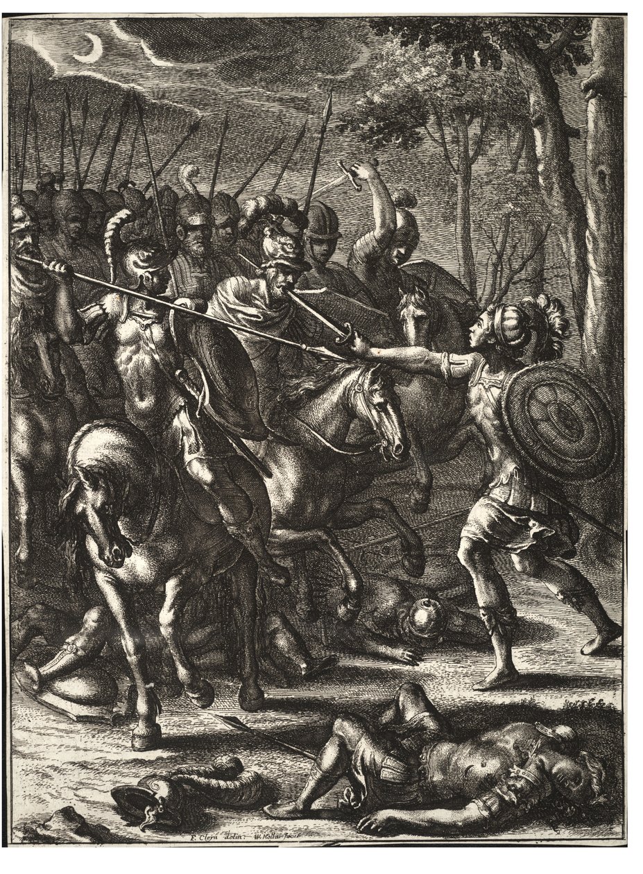 Nisus dræber Volscens. Tilstand 2 af Wenceslaus Hollar