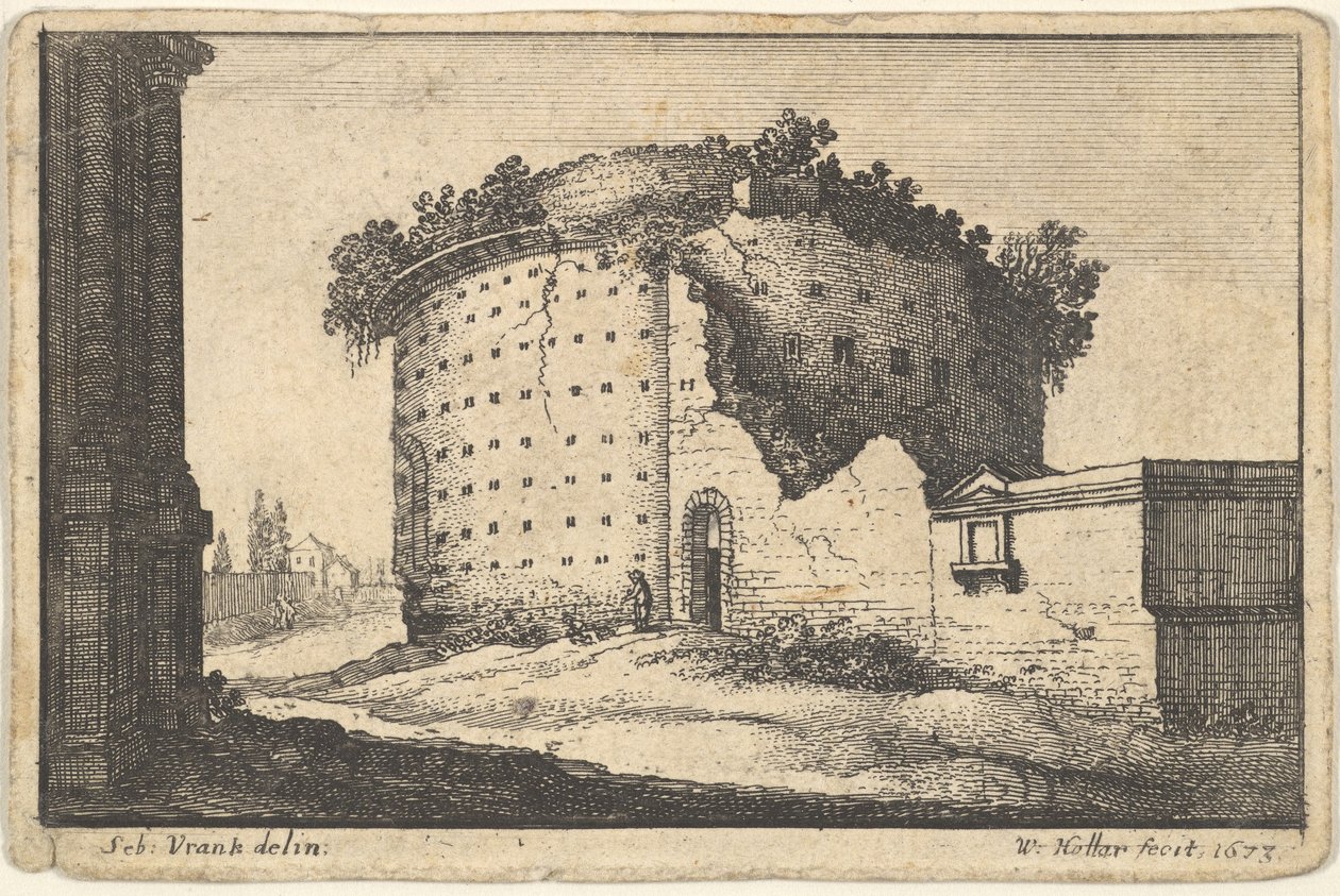 Ruinerne af en rund bygning, 1673. af Wenceslaus Hollar