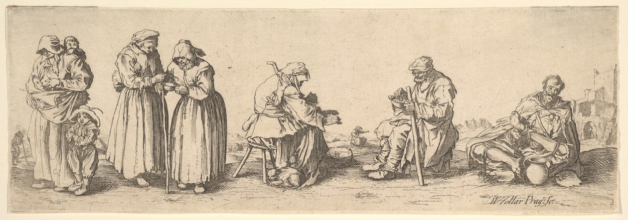 Seks mænd og kvindelige tiggere, 1630. af Wenceslaus Hollar