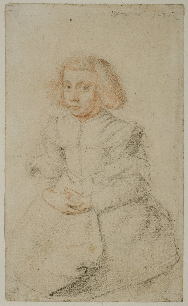 Studie af en siddende pige, 1635 af Wenceslaus Hollar