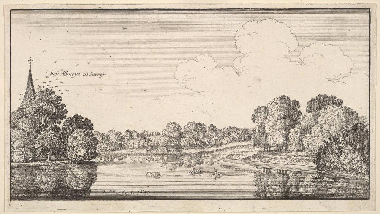 Udsigt over landskabet nær Albury, Surrey, 1645. af Wenceslaus Hollar