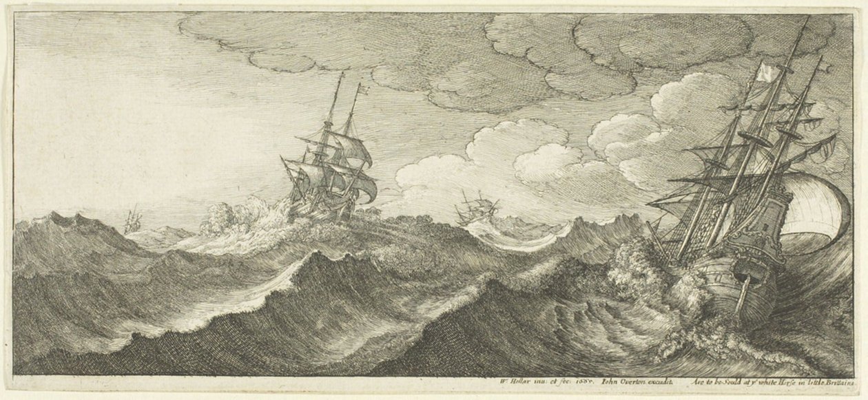 Krigsskib i en bølges trug af Wenceslaus Hollar
