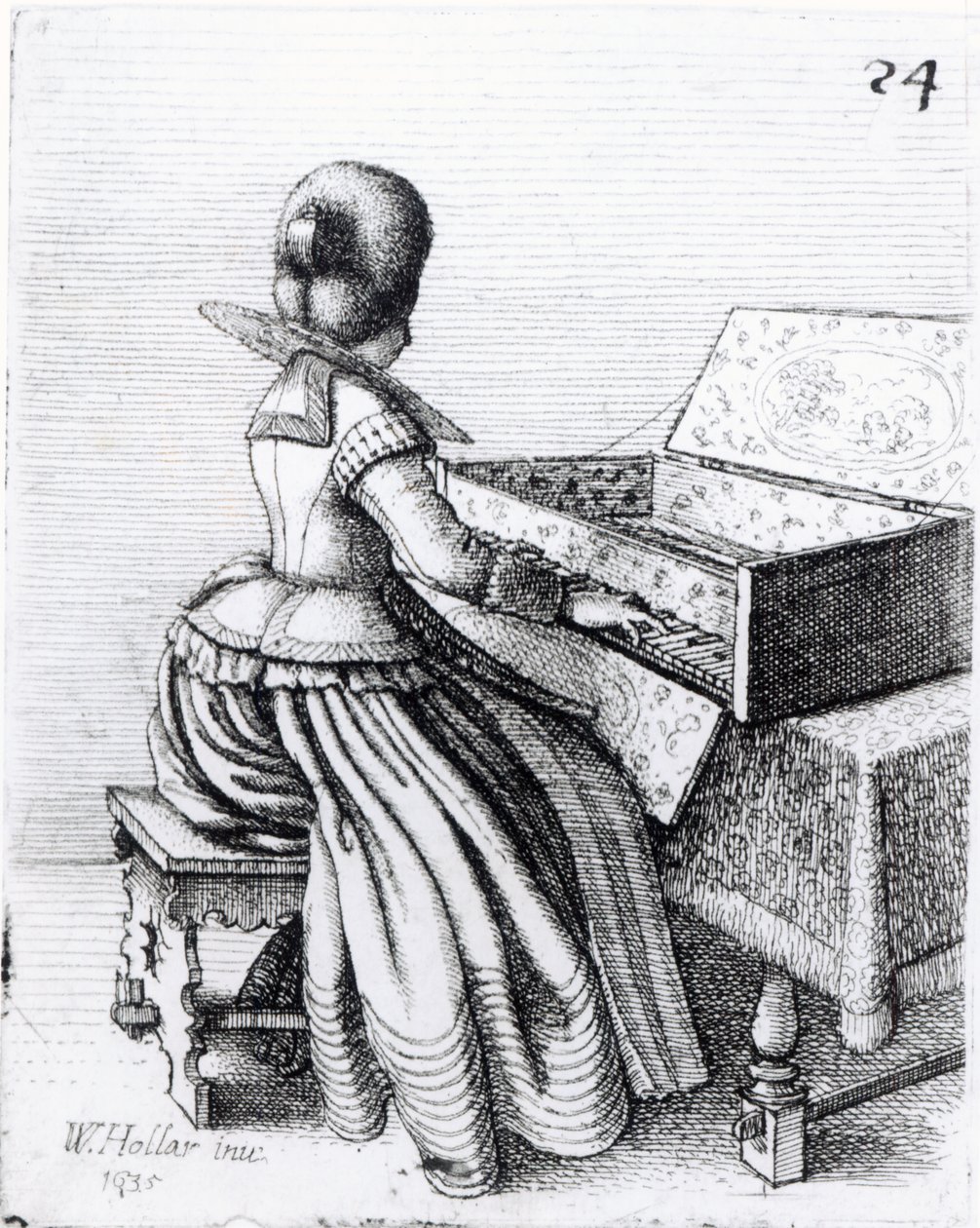 Kvinde, der spiller på et keyboard, 1635 af Wenceslaus Hollar