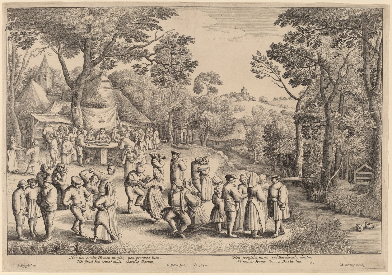 Rustik bryllupsdans af Wenceslaus Hollar after Jan Brueghel the Elder