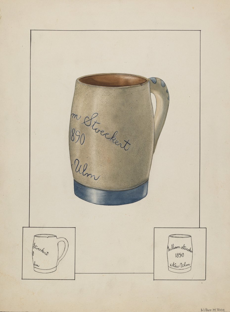 Ølkrus i lertøj, ca. 1938. af Wilbur M Rice