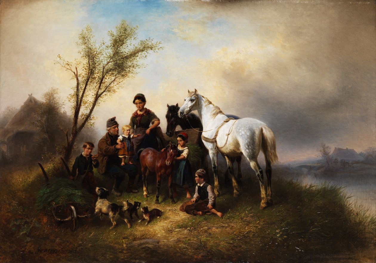 Bondefamilie ved flodbredden. af Wilhelm Meyerheim