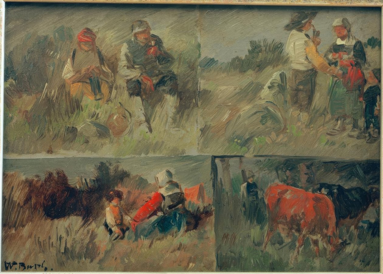 Samlet billede: fire landlige scener af Wilhelm Busch