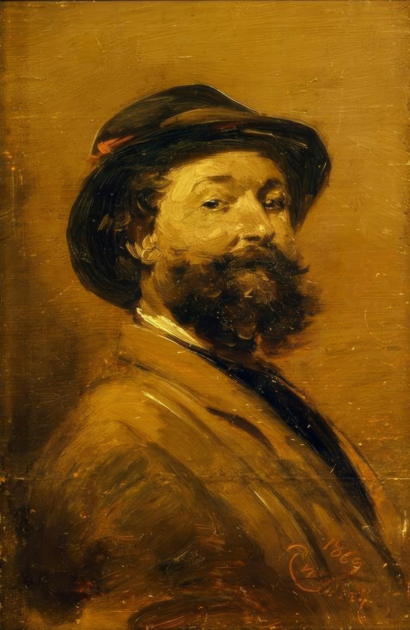 Selvportræt i gråbrun af Wilhelm Busch