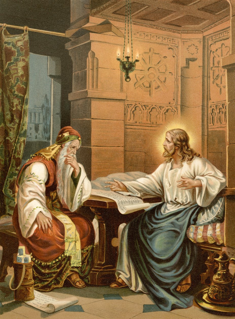 Kristi samtale med Nikodemus (farve litho) af Wilhelm Ebbinghaus