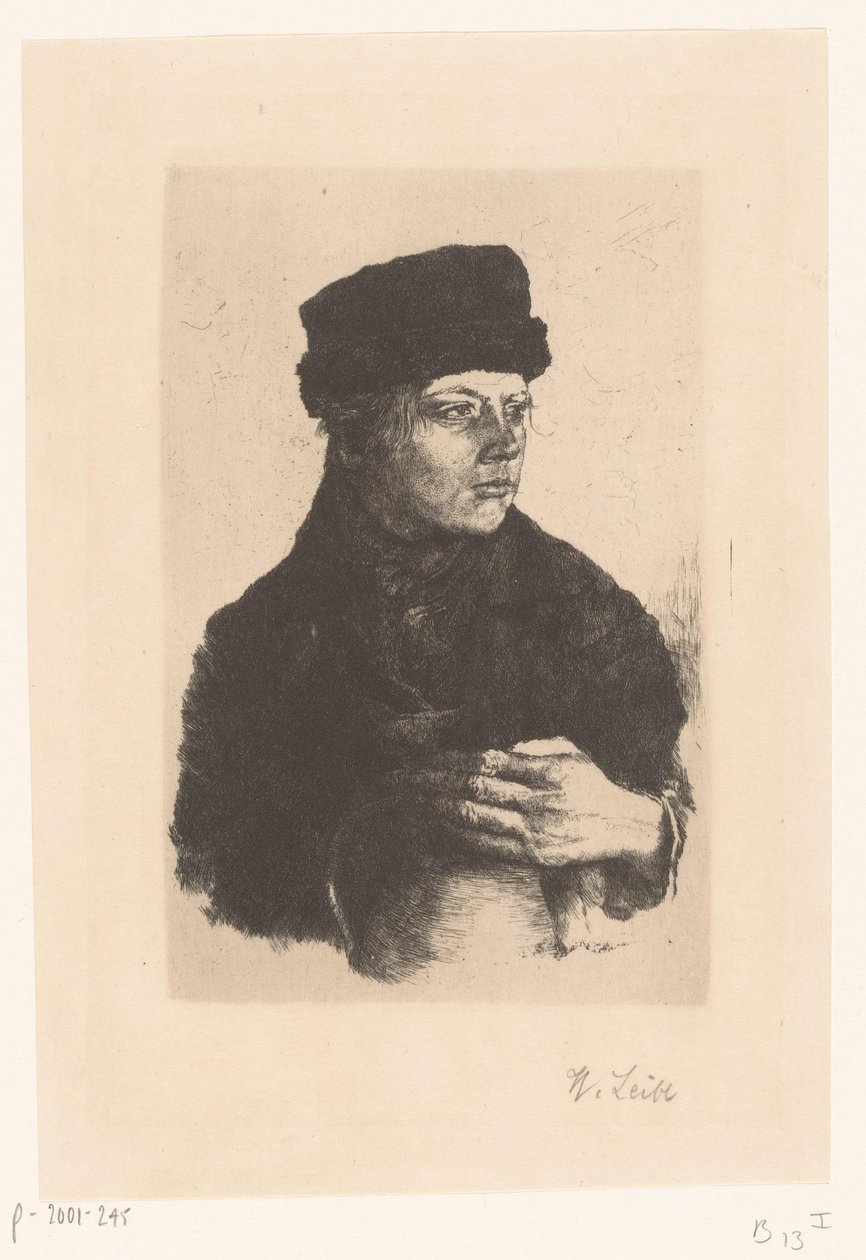 Bondedreng med kande af Wilhelm Maria Hubertus Leibl (signed by artist)