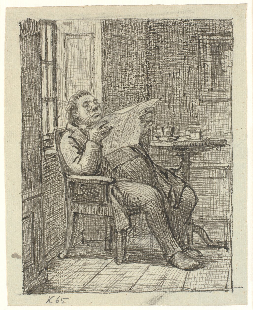 En tyk avislæsende herre med sin kaffe af Wilhelm Marstrand