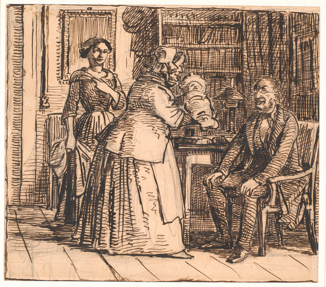 Jordemoderen præsenterer arvingen af Wilhelm Marstrand