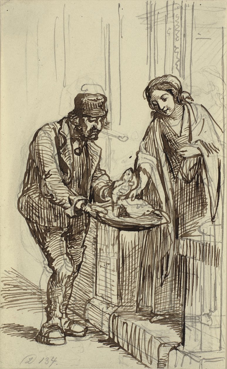 Ung dame og fiskehandler af Wilhelm Marstrand