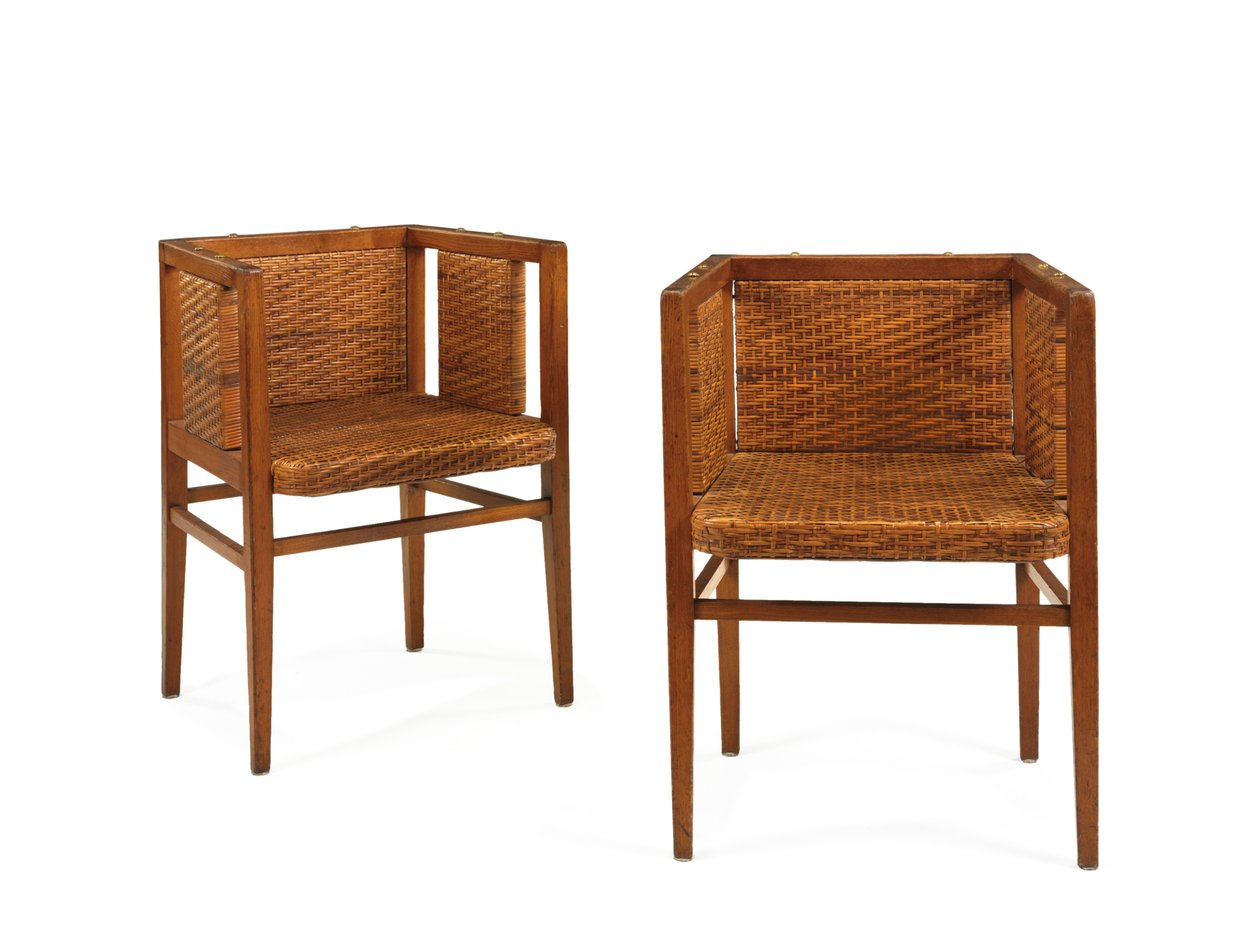Par lænestole, ca. 1902 (eg og rattan) af Wilhelm Schmidt