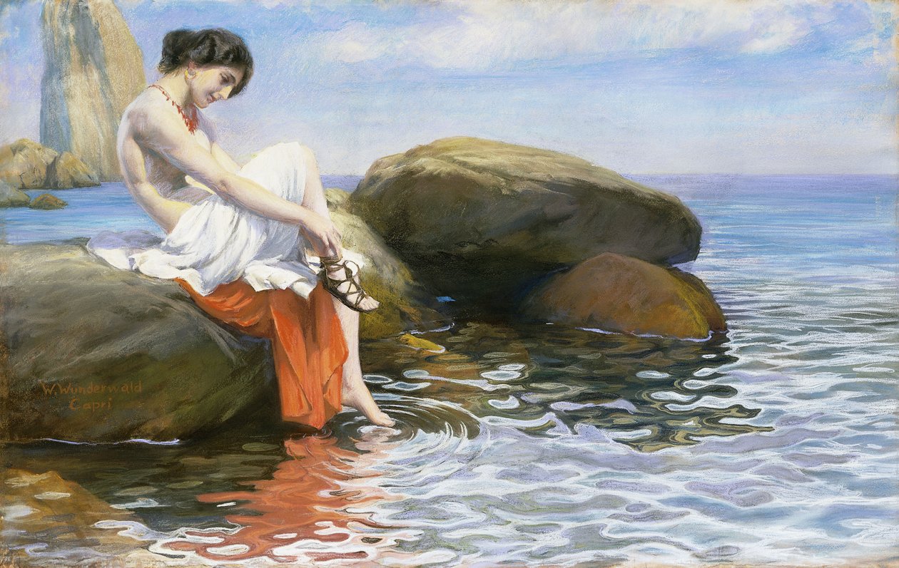 Forberedelse til at bade (pastel på papir) af Wilhelm Wunderwald