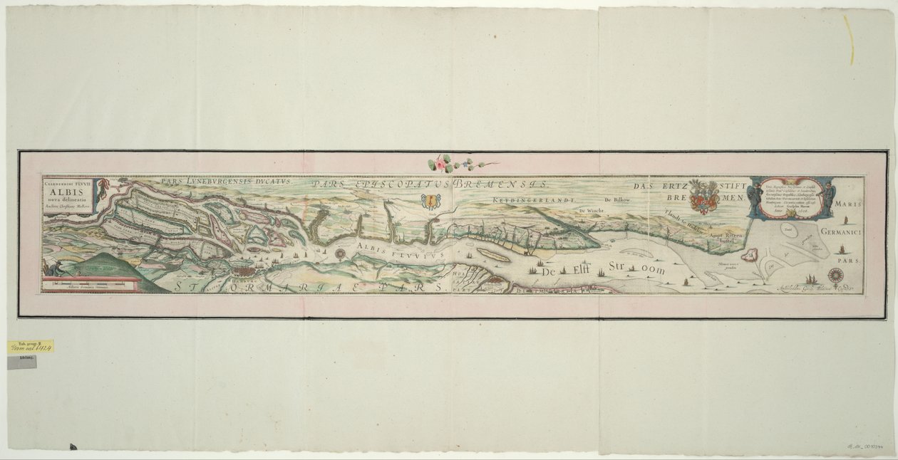 Kort over Nedre Elbe, 1: 160 000, kobberstik, 1628 af Willem Janszoon Blaeu