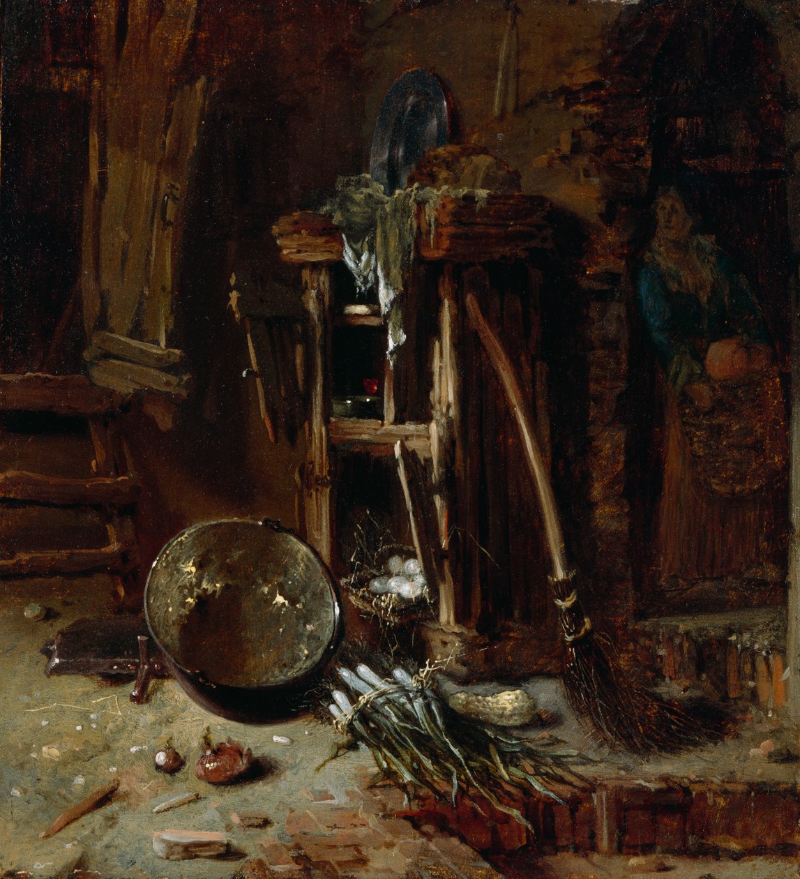 A Kitchen Corner, ca. 1642-44 (olie på træpanel) af Willem Kalf