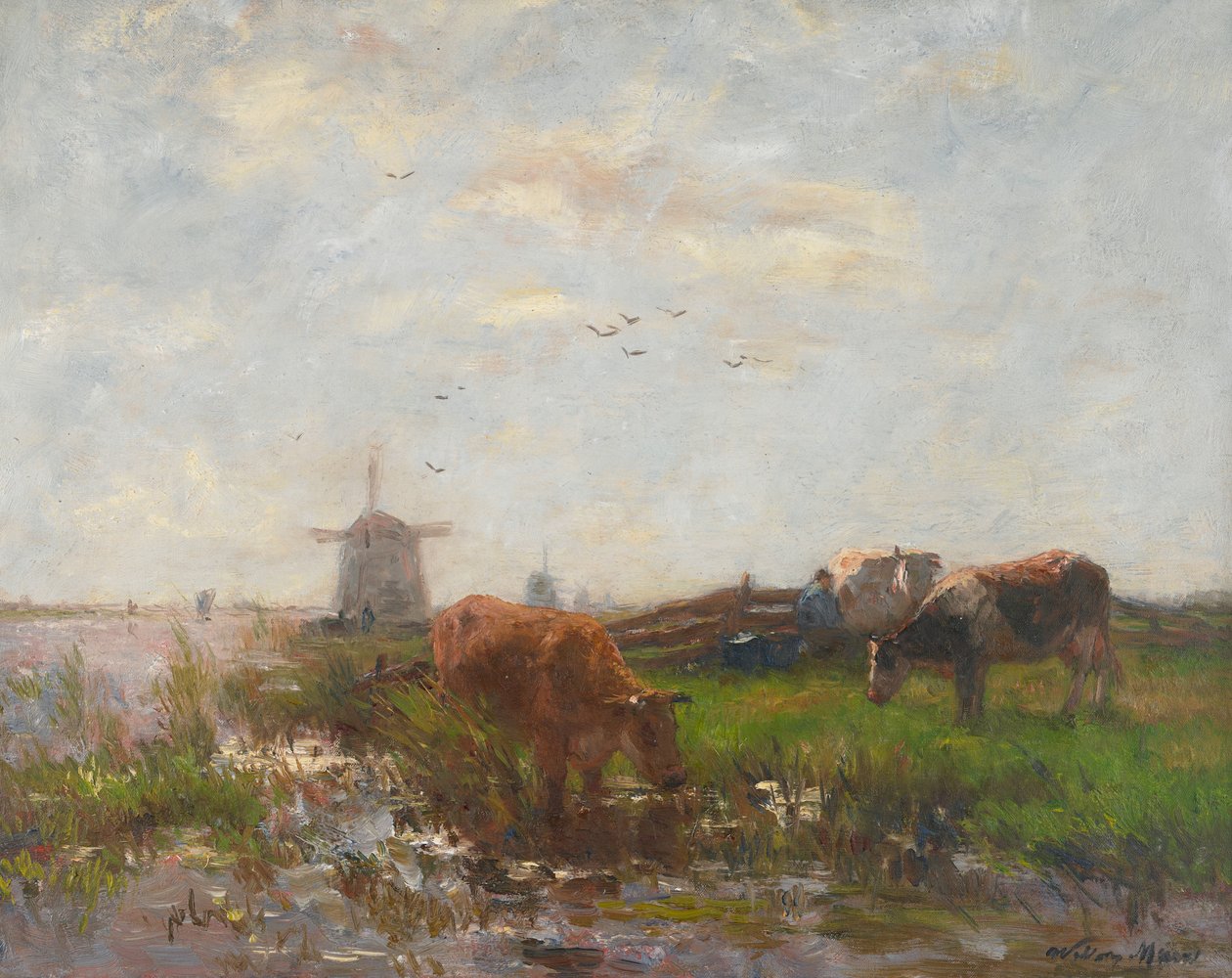 Kvæg græsser i vandkanten, c.1880-90 af Willem Maris