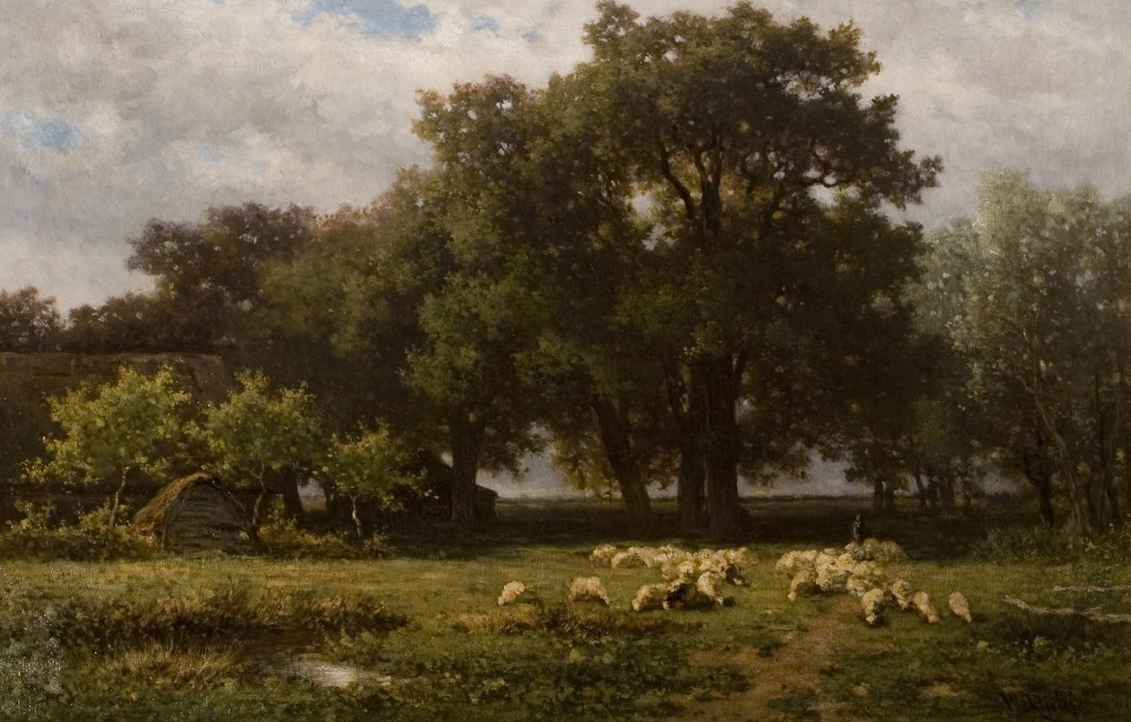 Landskab med får og lade, midten af 1800-tallet af Willem Roelofs