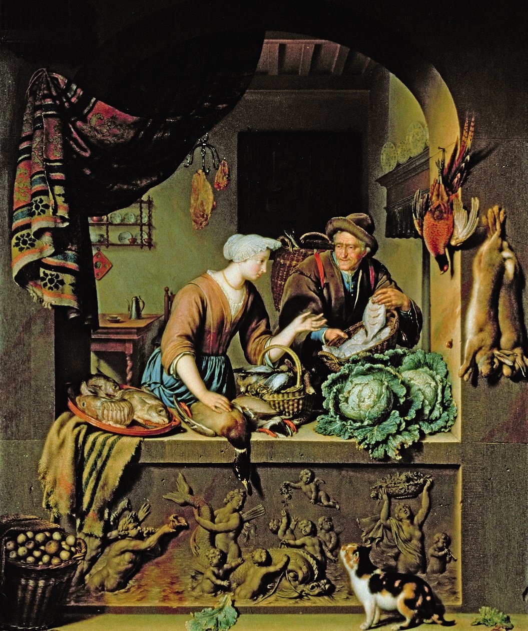 En kvinde og en fiskesælger, 1713 af Willem Van Mieris