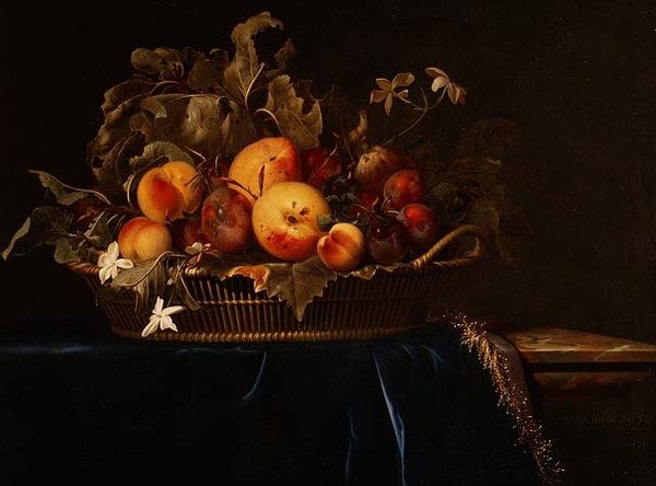 Stilleben af frugt i en kurv, 1650 af Willem van Aelst