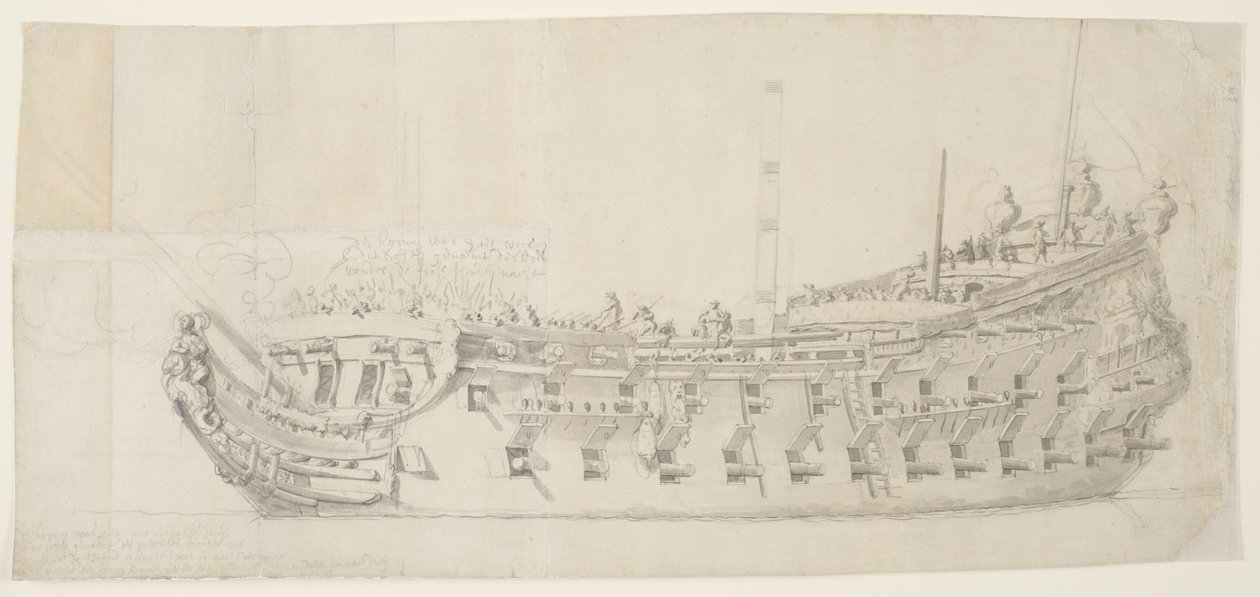 The French Man-O-War Royale Thérese, 1673 (sort kridt med grå vask på medium glat cremelagt papir) af Willem van de Velde