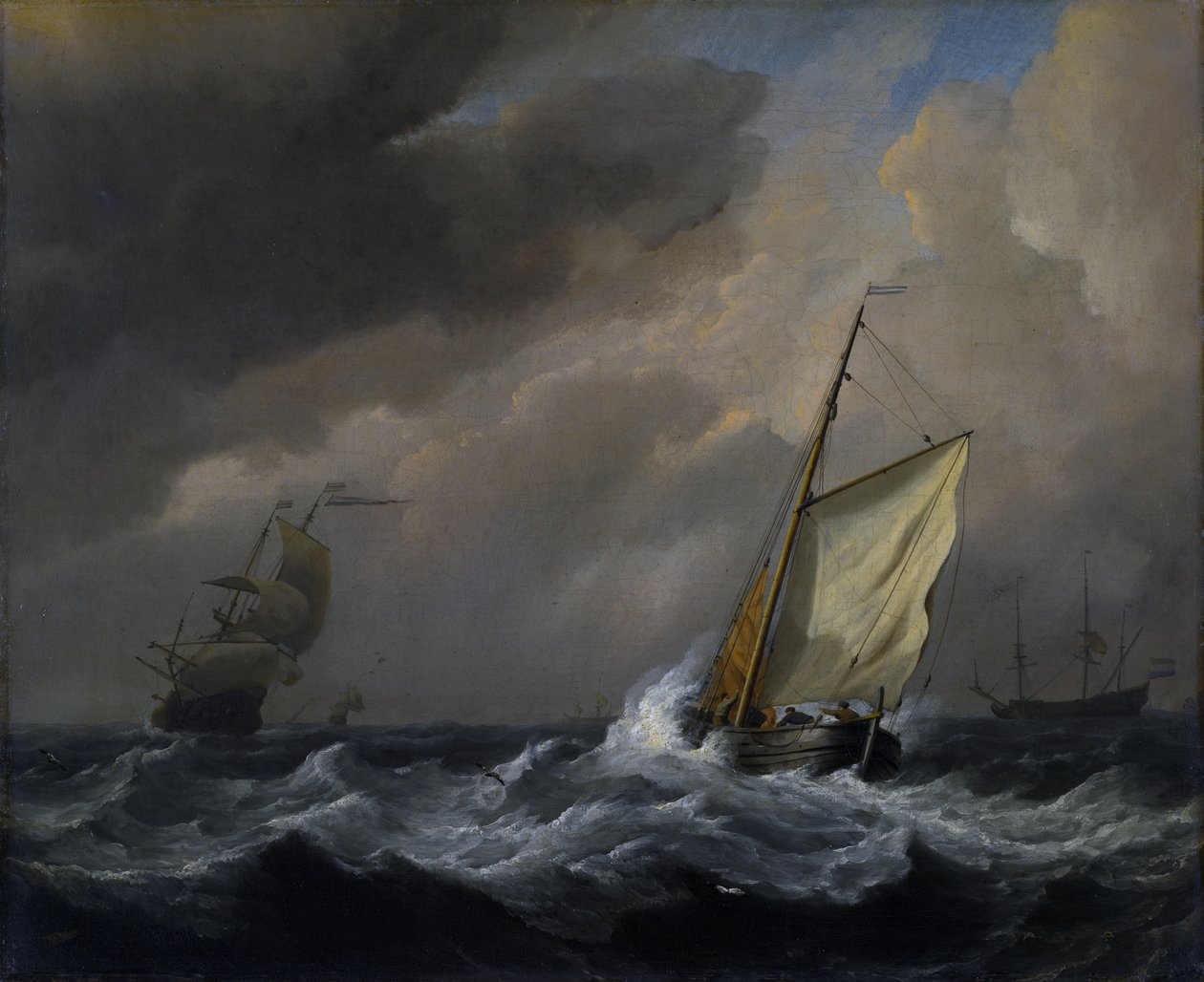 Et lille hollandsk fartøj lukkede i en stærk brise af Willem van de Velde the Younger