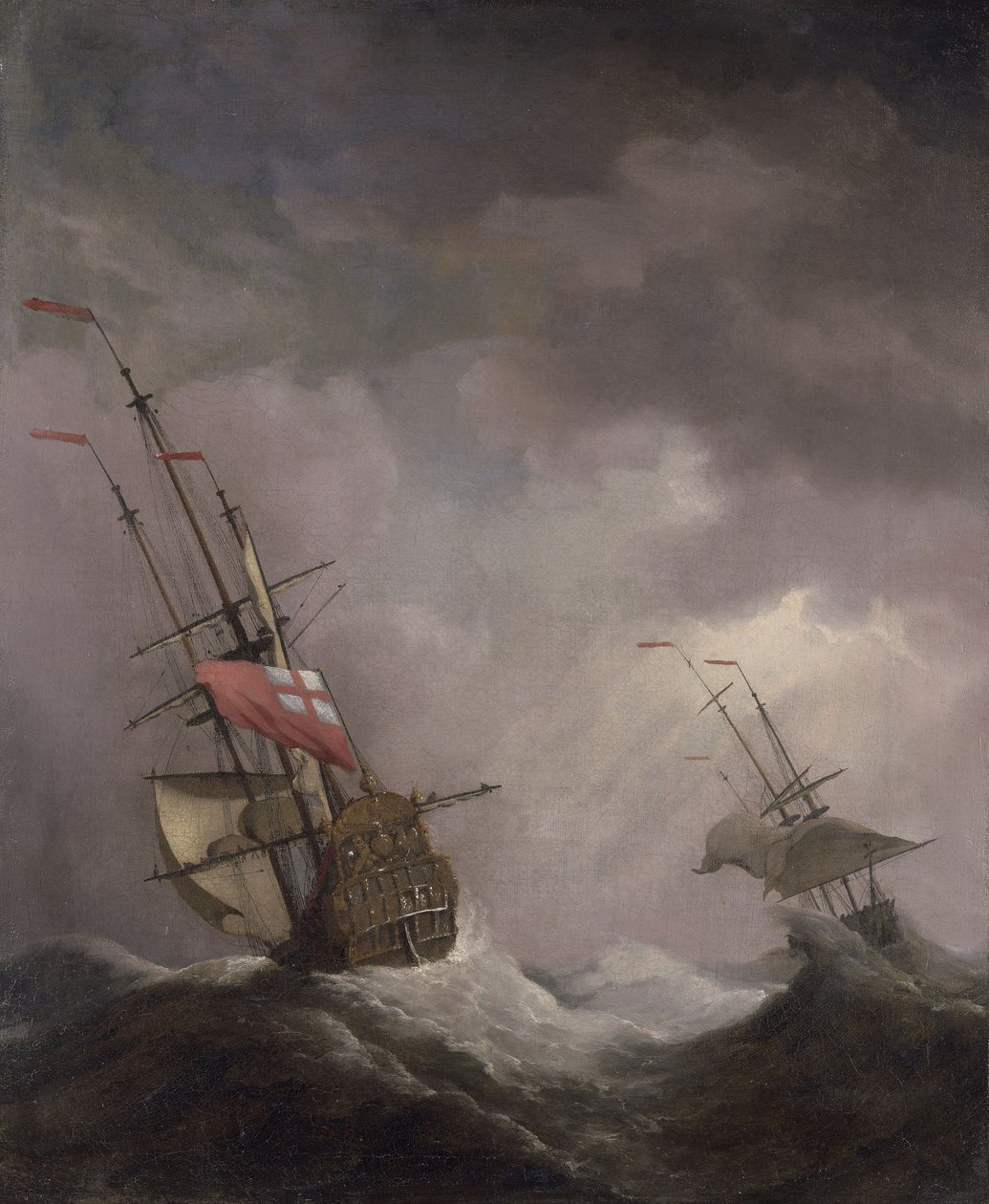 Et engelsk skib på havet kører i kuling af Willem van de Velde the Younger
