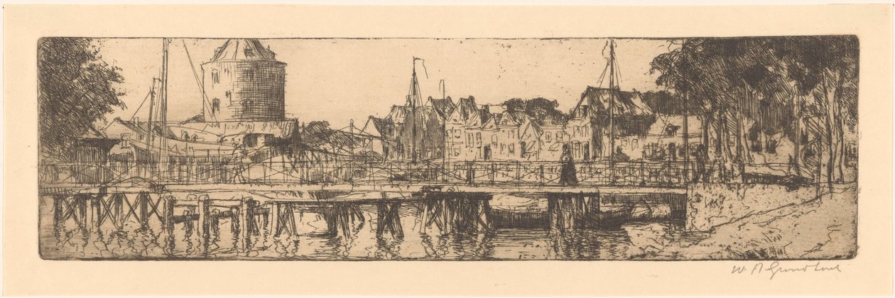 Enkhuizen af Willem Adrianus Grondhout (signed by artist)