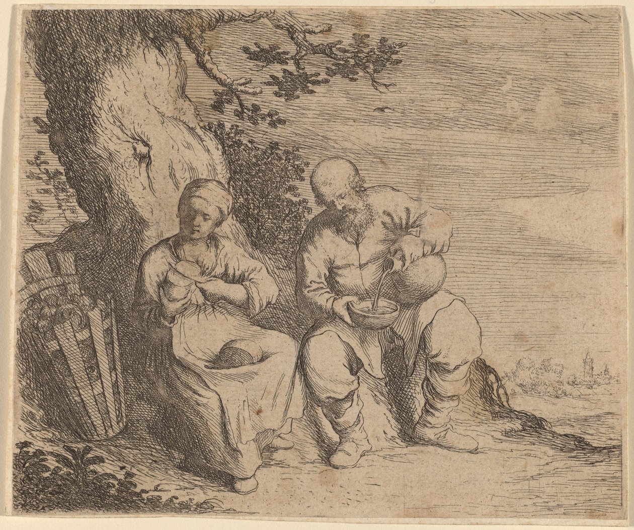 Bondepar sidder under et træ af Willem Basse