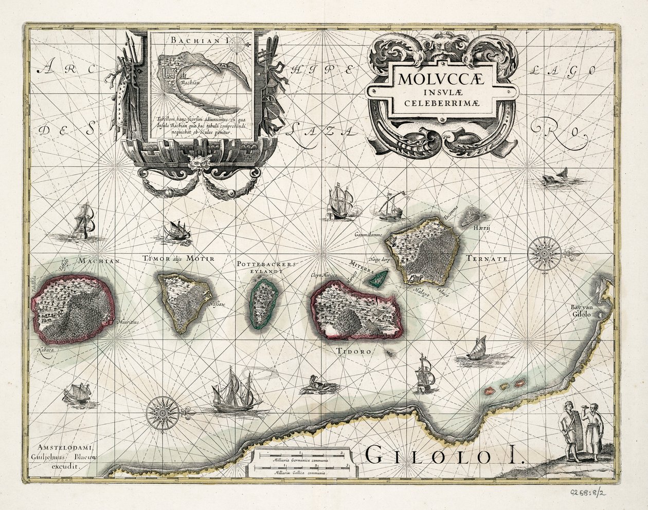 Kort over Molukkerne, Indonesien af Willem Blaeu