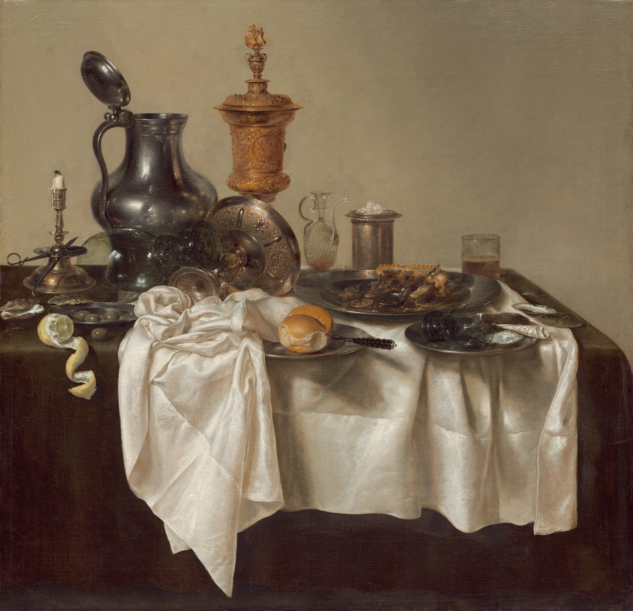 Banketstykke med hakketærte, 1635. af Willem Claesz. Heda