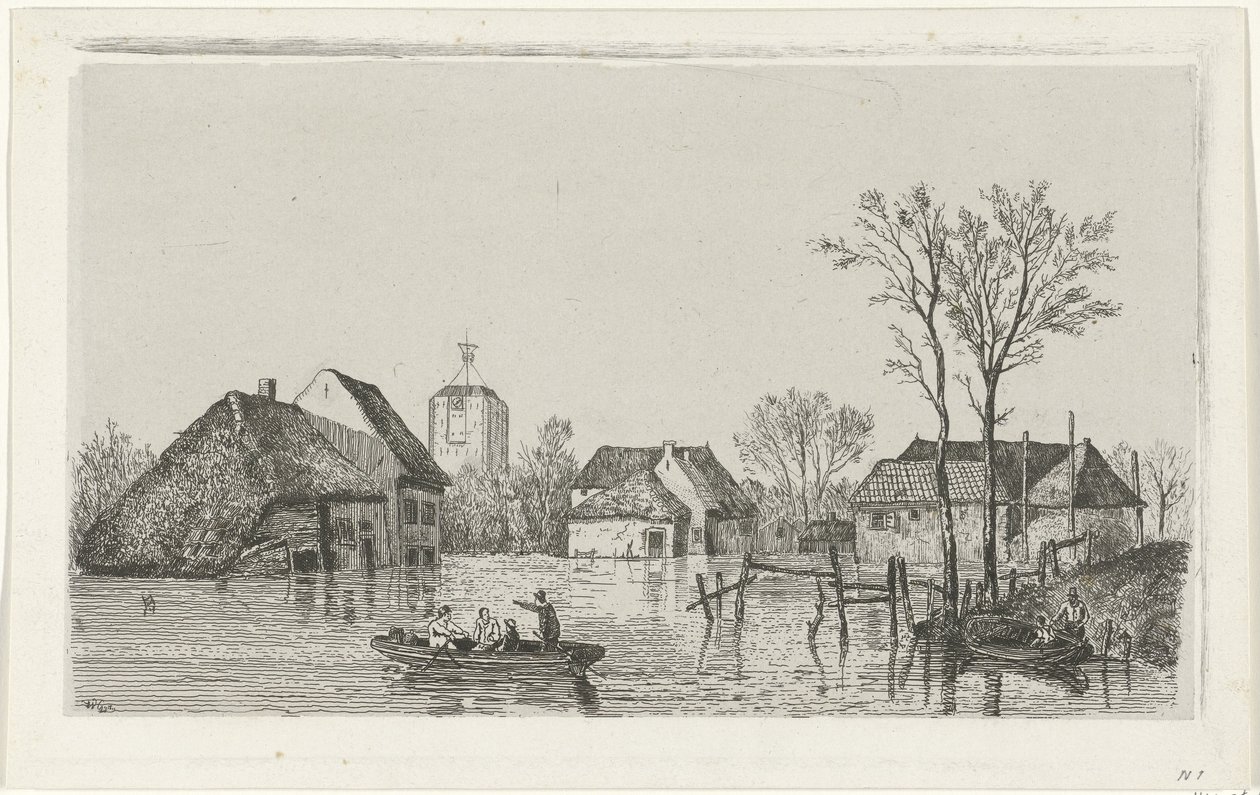 Oversvømmelse ved Beesd, 1855 af Willem Gruyter jr.