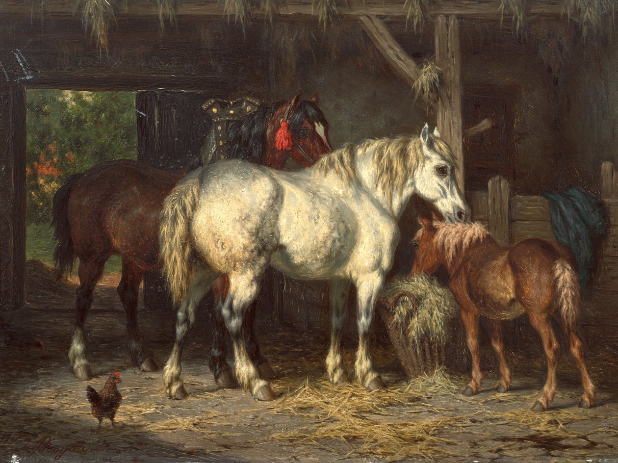 Heste i stald (maleri) af Willem Jacobus Boogaard