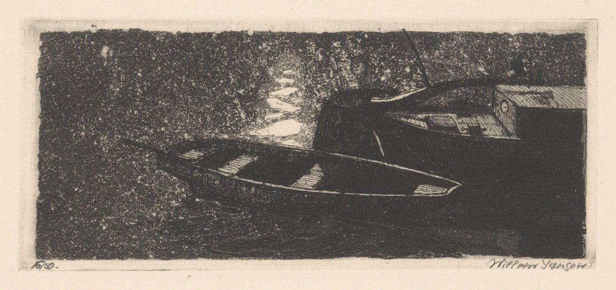 Stævn og robåd af Willem Jansen (graveur) (signed by artist)