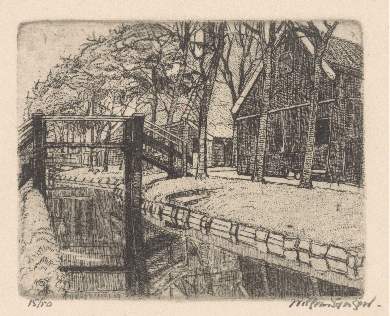 Bro i Assendelft af Willem Jansen (graveur) (signed by artist)