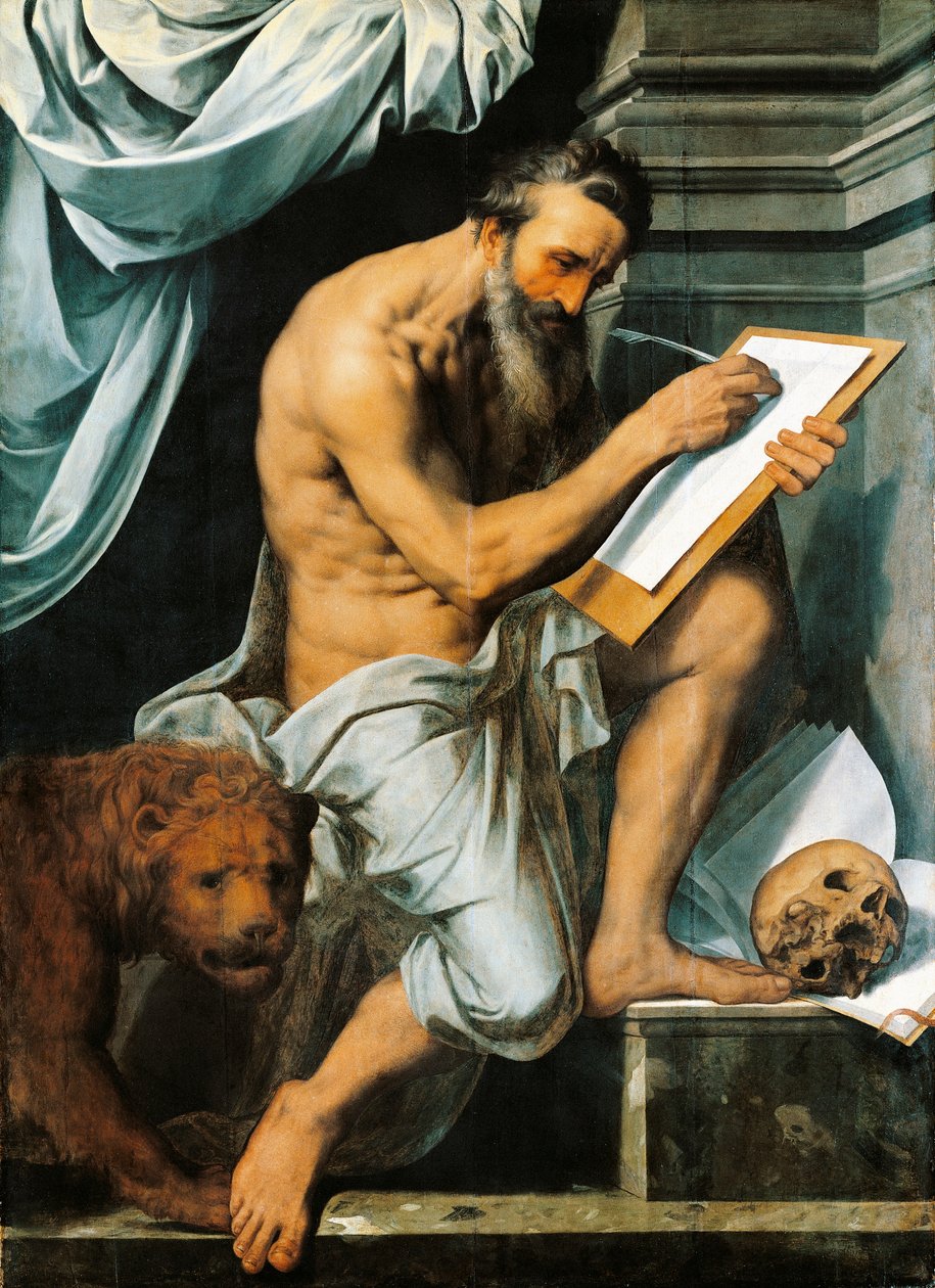 St. Jerome (olie på egetræspanel) af Willem Key