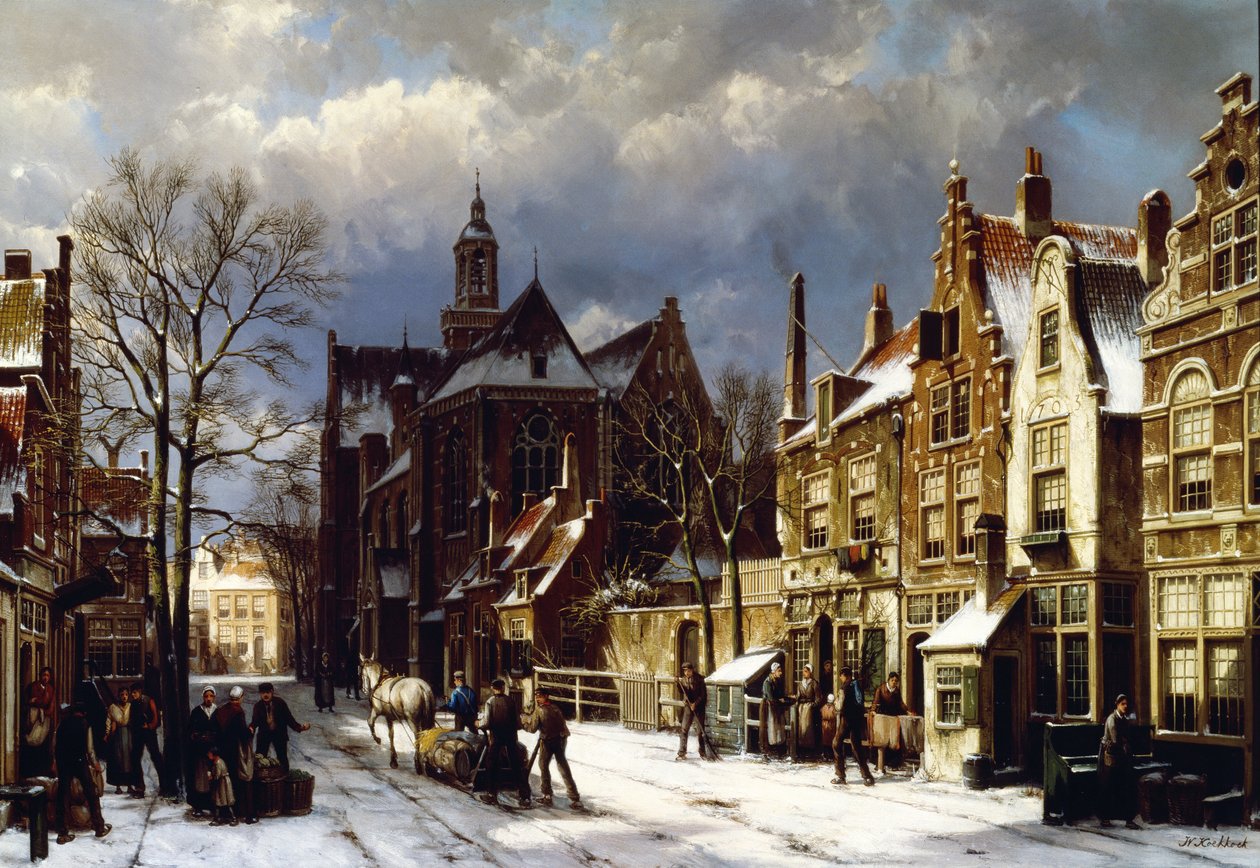 A Street Scene, Amsterdam (olie på lærred) af Willem Koekkoek