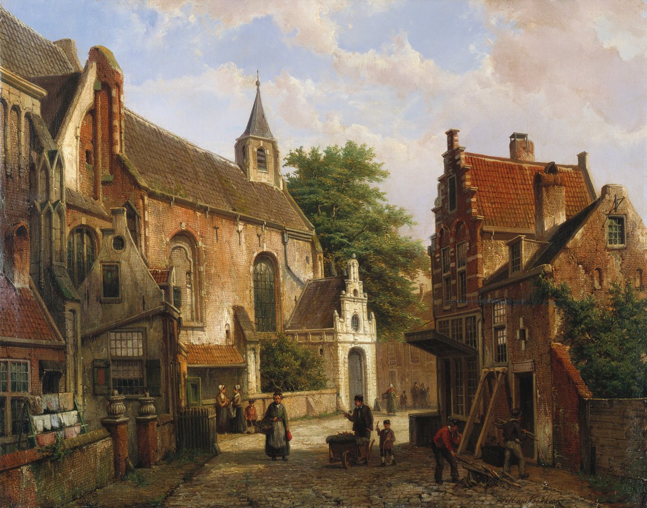 En gadescene i Delft af Willem Koekkoek